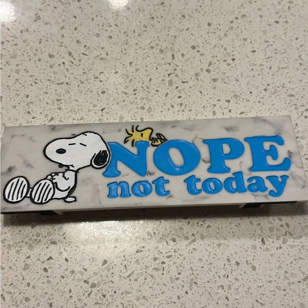 Peanuts Snoopy and Noodstock Sleeping “NOPE Not Today”Desk Sign 8x3